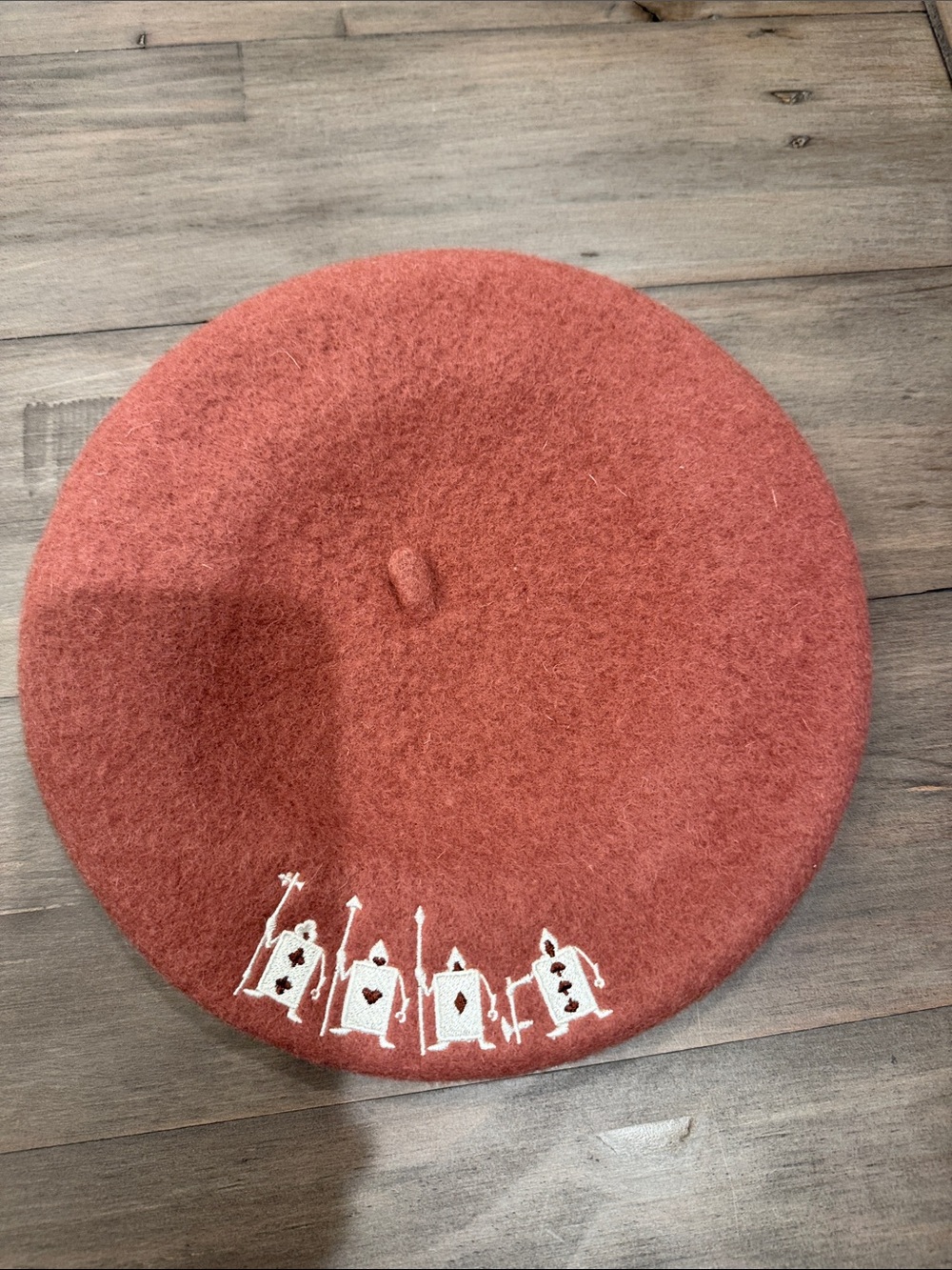 H&M Alice in wonderland Beret with White Playing Card Embroidery